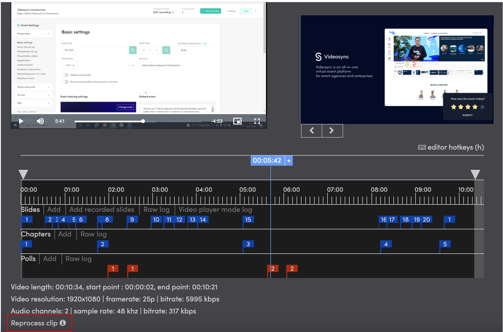 Reprocess clip settings