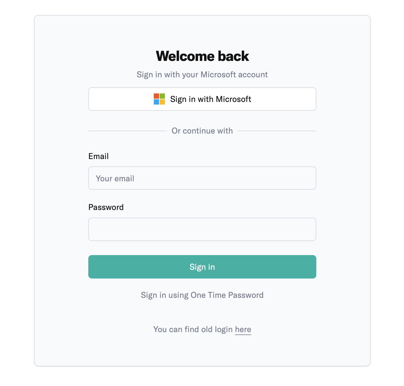 Updated login page with the password field